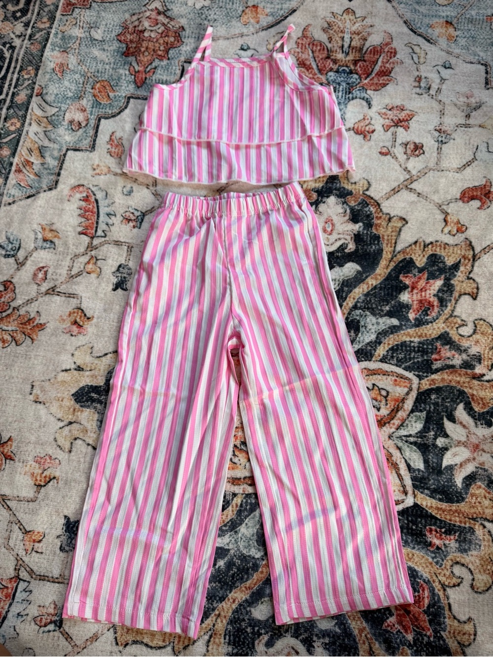 Girls Pink Striped Pajama Set